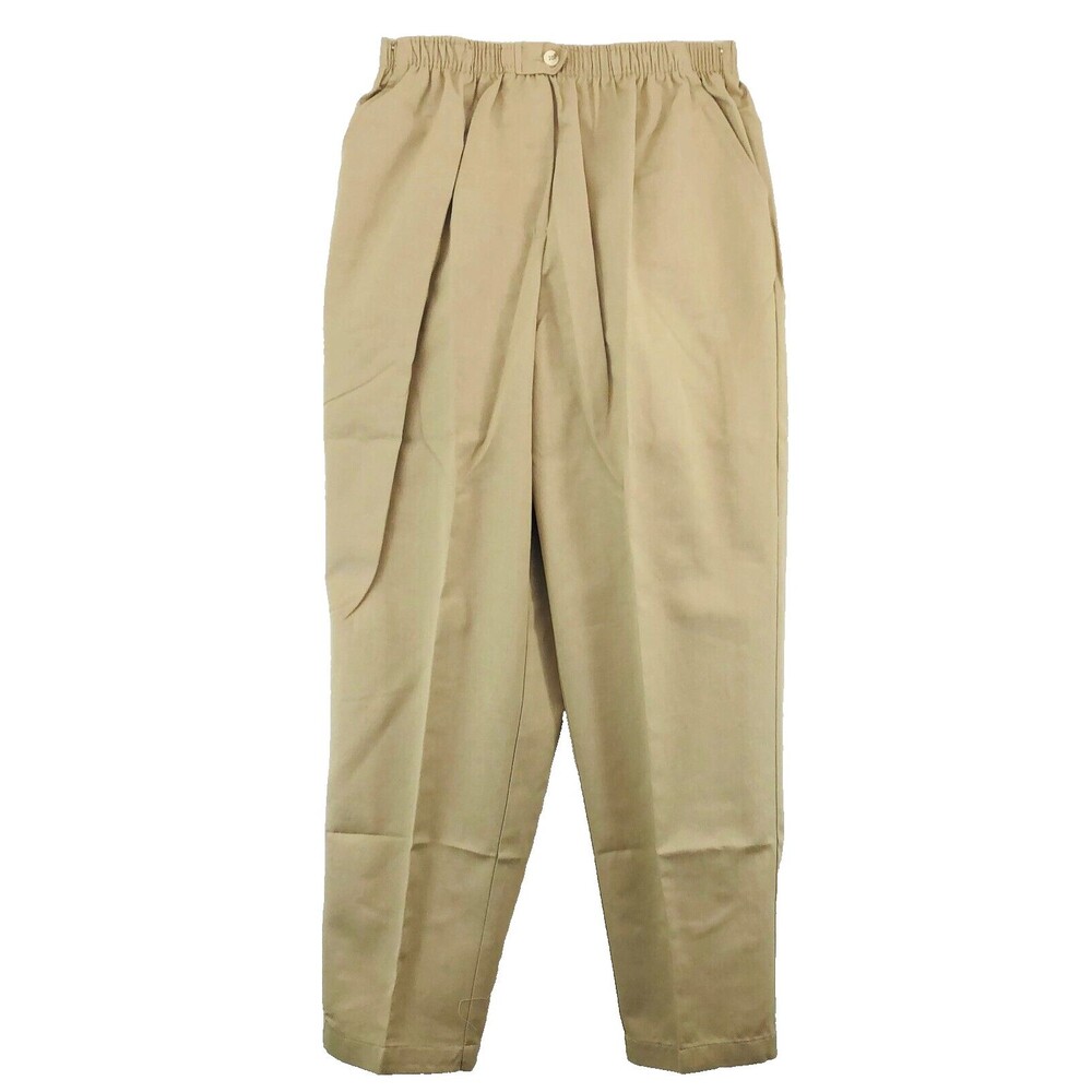 Hunters Run Chino Trousers Womens Size H2 Small Beige Elastic Waist Tapered Leg